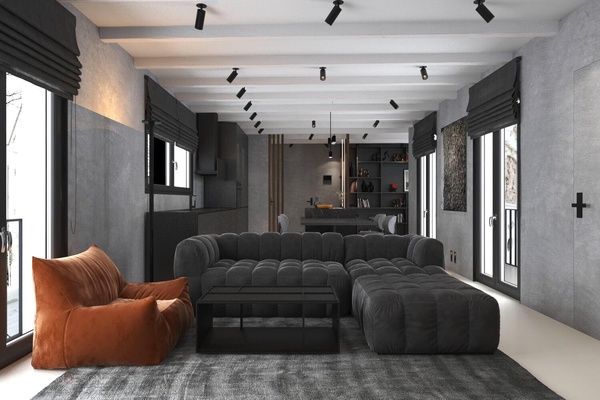 3d visualisation Loft style living room