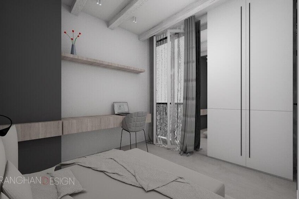 bedroom with French balcony 3d